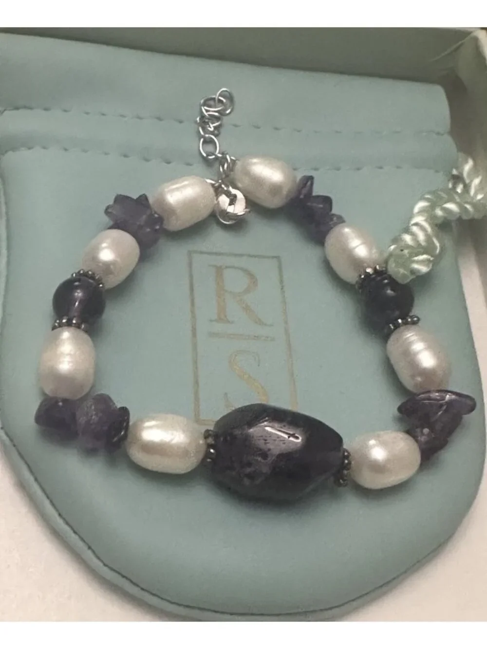 Ross-Simons Sterling Silver Freshwater Pearls Amethyst Bracelet New